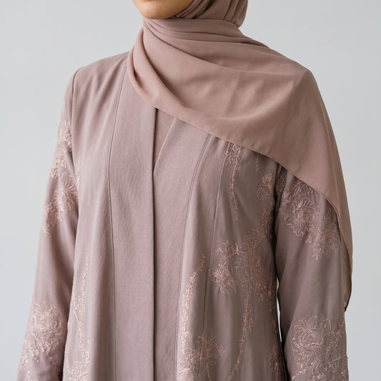 SITR Floral Embroidered Khaleeji Abaya with Matching Hijab