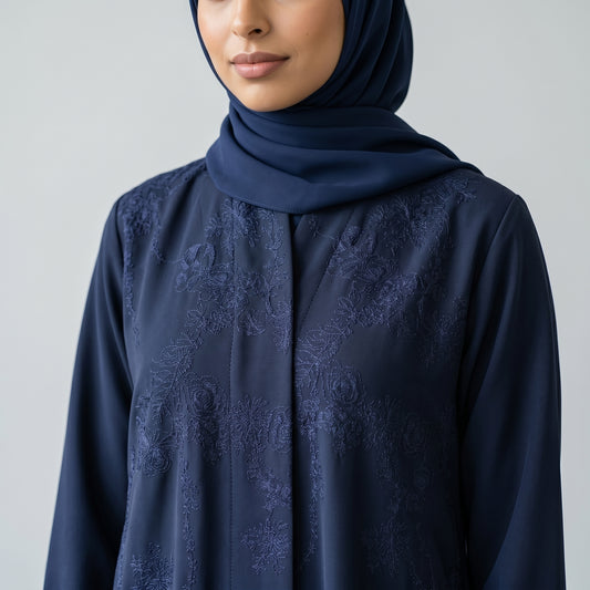 SITR Floral Embroidered Khaleeji Abaya with Matching Hijab