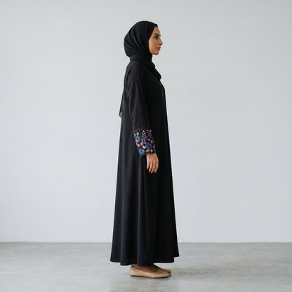 SITR Black Embroidered Cuff Abaya with Matching Hijab