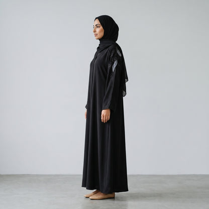SITR Black Floral Beaded Abaya with Matching Hijab