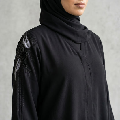 SITR Black Floral Beaded Abaya with Matching Hijab