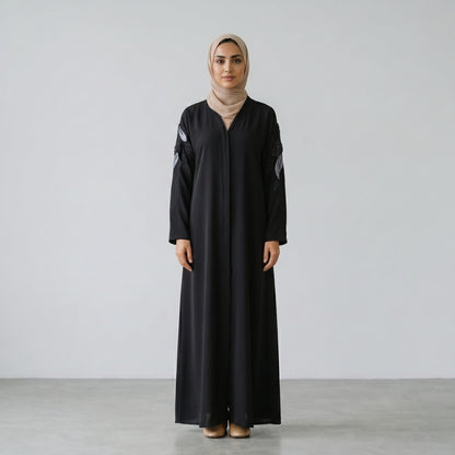SITR Black Floral Beaded Abaya with Matching Hijab