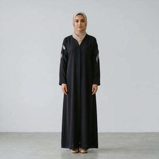 SITR Black Floral Beaded Abaya with Matching Hijab