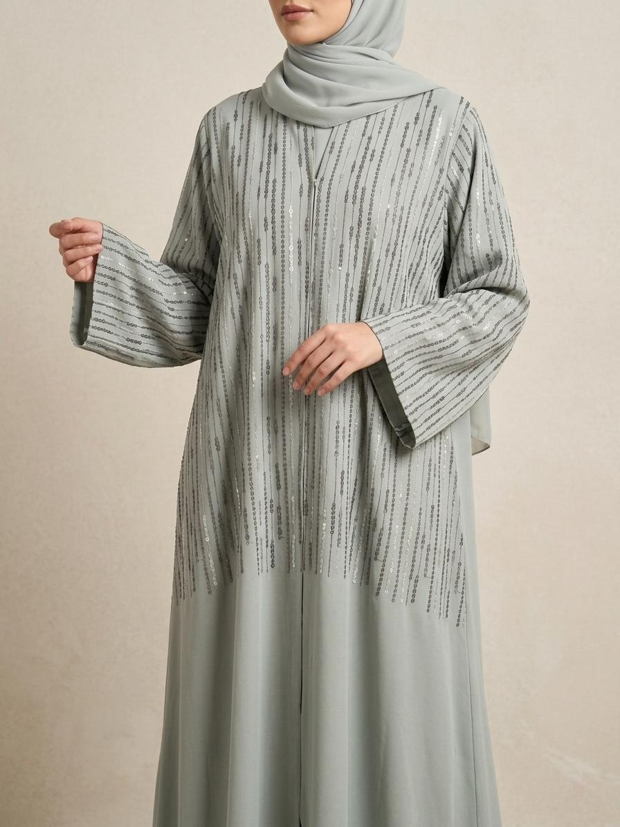 SITR Sage Green Embellished Abaya with Matching Hijab