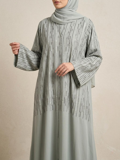 SITR Sage Green Embellished Abaya with Matching Hijab