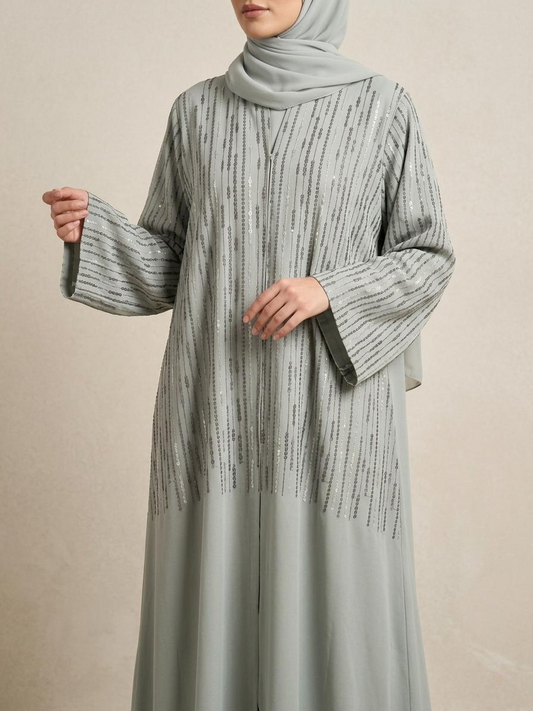 SITR Sage Green Embellished Abaya with Matching Hijab