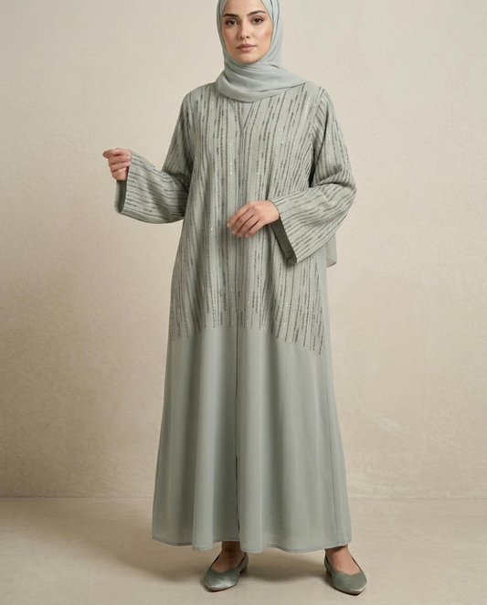 SITR Sage Green Embellished Abaya with Matching Hijab