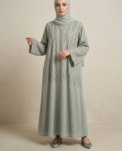 SITR Sage Green Embellished Abaya with Matching Hijab