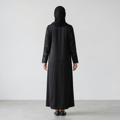 Black Floral Embroidered Khaleeji Abaya with Matching Hijab