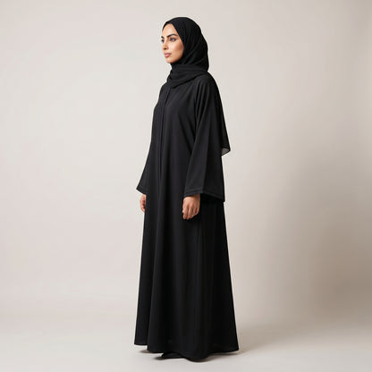 SITR Black Stitched Trim Khaleeji Abaya with Matching Hijab