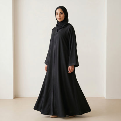 SITR Black Stitched Trim Khaleeji Abaya with Matching Hijab