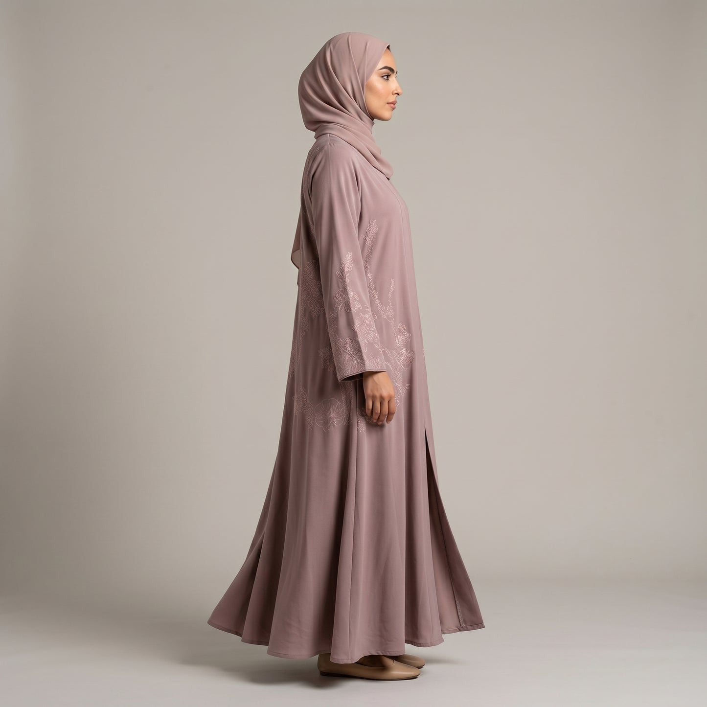 SITR Floral Embroidered Khaleeji Abaya with Matching Hijab