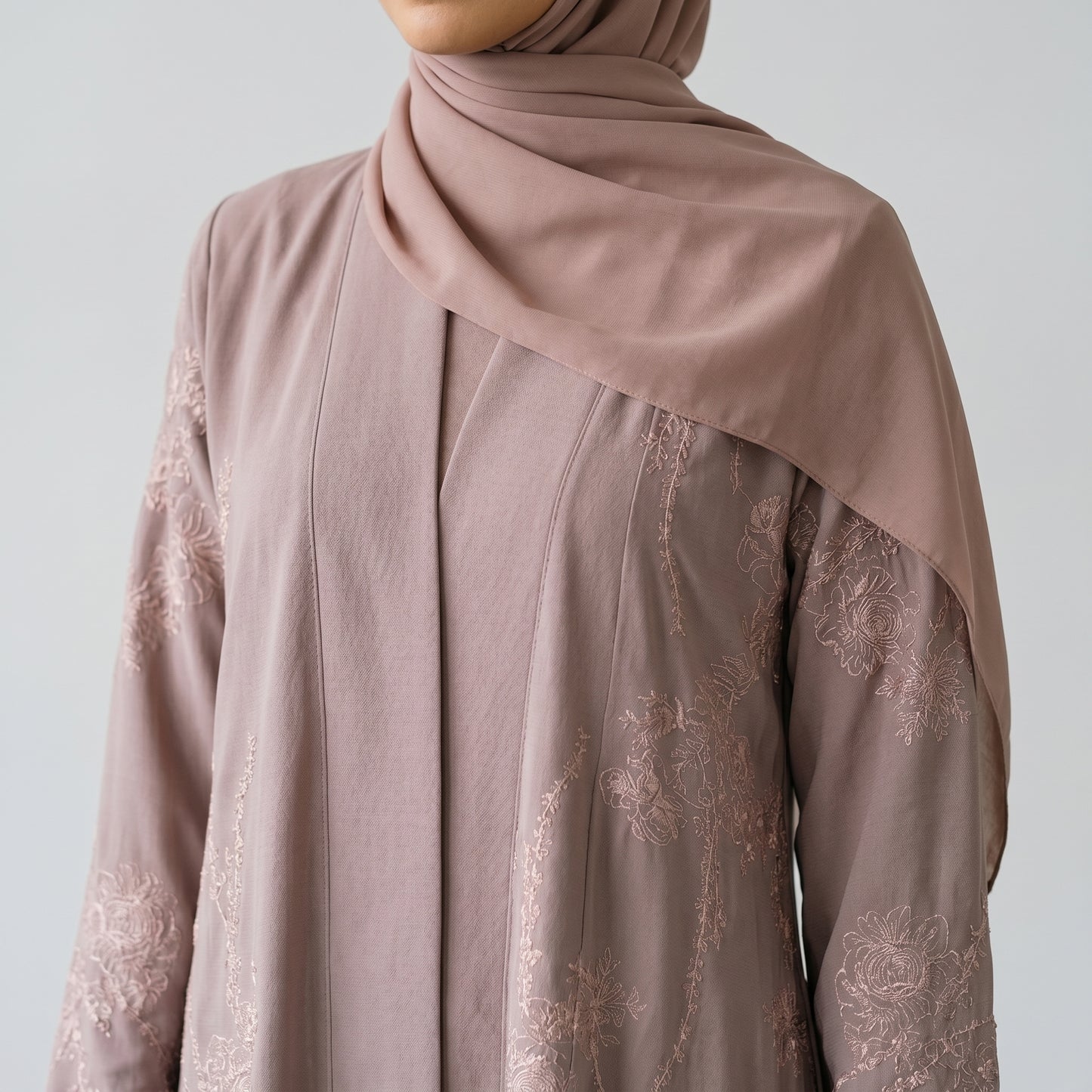 SITR Floral Embroidered Khaleeji Abaya with Matching Hijab