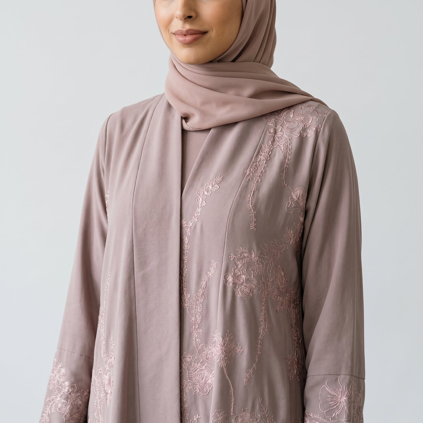 SITR Floral Embroidered Khaleeji Abaya with Matching Hijab