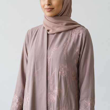 SITR Floral Embroidered Khaleeji Abaya with Matching Hijab