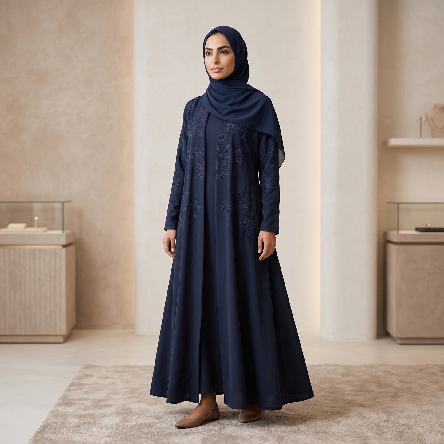 SITR Floral Embroidered Khaleeji Abaya with Matching Hijab