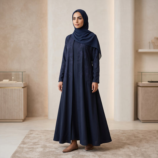 SITR Floral Embroidered Khaleeji Abaya with Matching Hijab