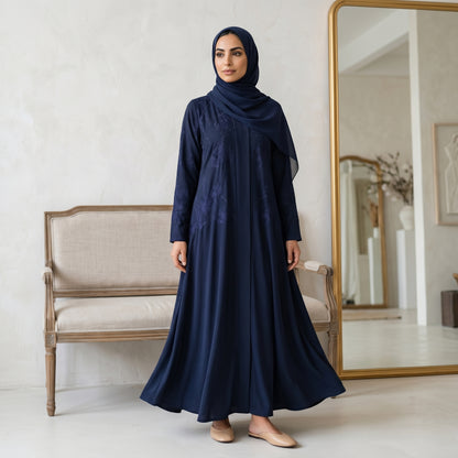 SITR Floral Embroidered Khaleeji Abaya with Matching Hijab