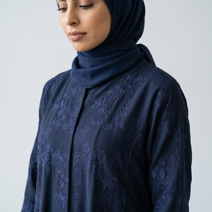 SITR Floral Embroidered Khaleeji Abaya with Matching Hijab