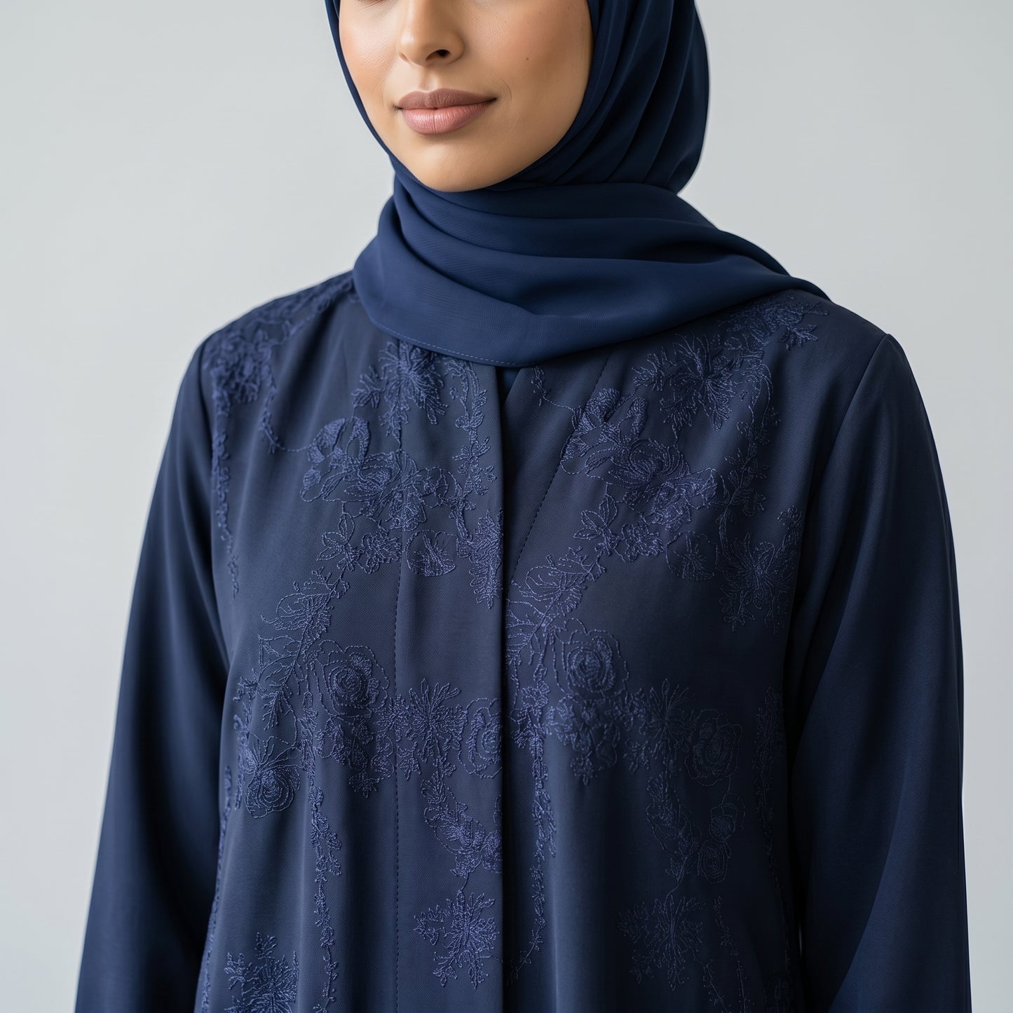 SITR Floral Embroidered Khaleeji Abaya with Matching Hijab