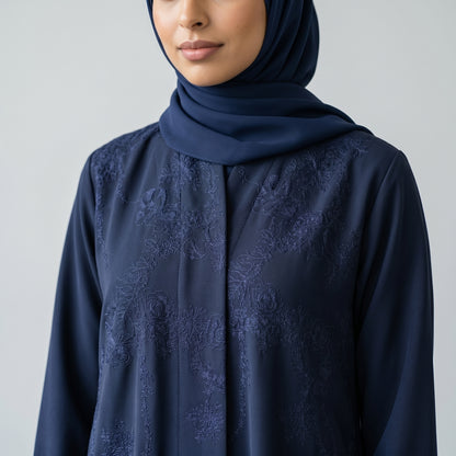 SITR Floral Embroidered Khaleeji Abaya with Matching Hijab