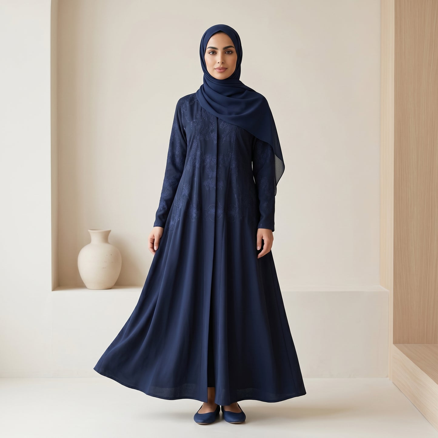 SITR Floral Embroidered Khaleeji Abaya with Matching Hijab