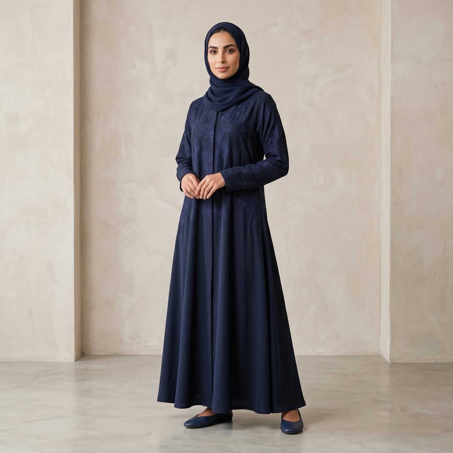 SITR Floral Embroidered Khaleeji Abaya with Matching Hijab