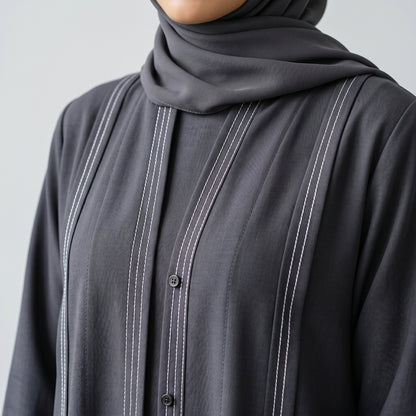 SITR Grey Stitched Trim Abaya with Matching Hijab