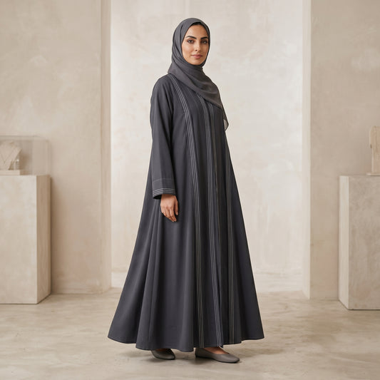 SITR Grey Stitched Trim Abaya with Matching Hijab