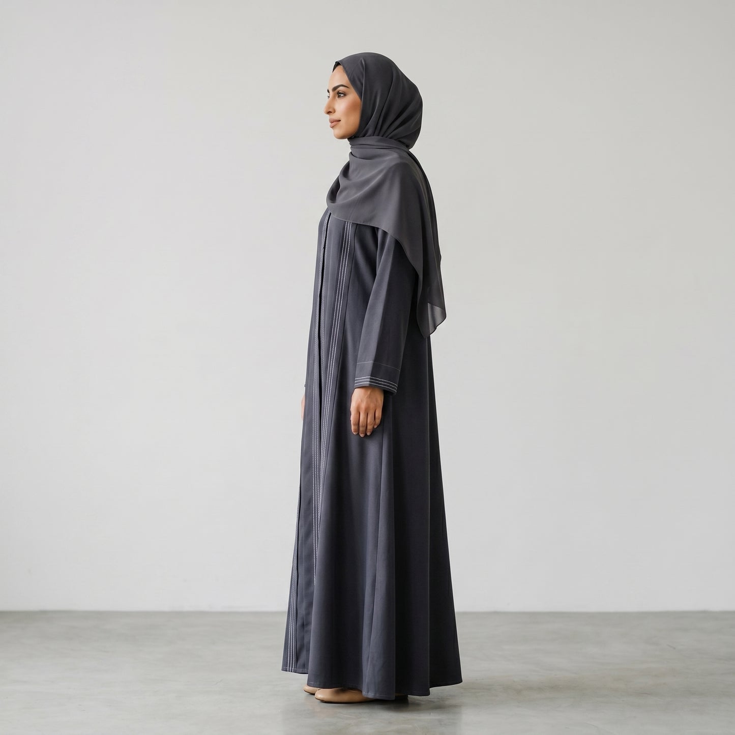 SITR Grey Stitched Trim Abaya with Matching Hijab