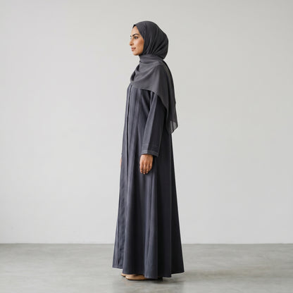 SITR Grey Stitched Trim Abaya with Matching Hijab