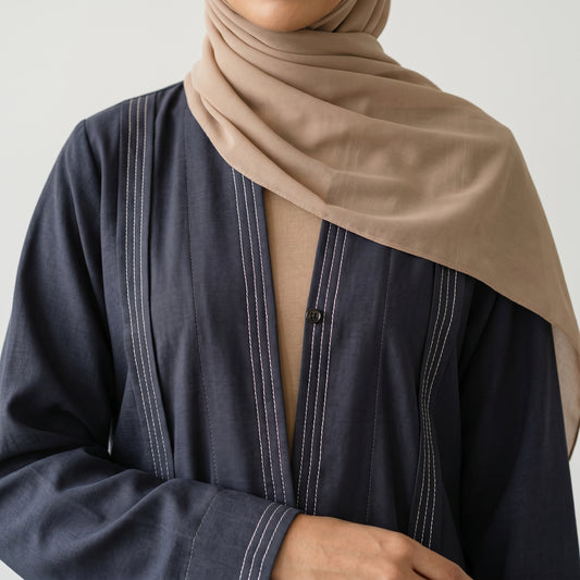 SITR Grey Stitched Trim Abaya with Matching Hijab